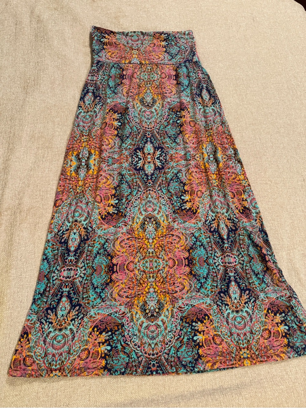 Anthropologie Boho Paisley Vibrant Rayon Foldover Maxi Skirt Large